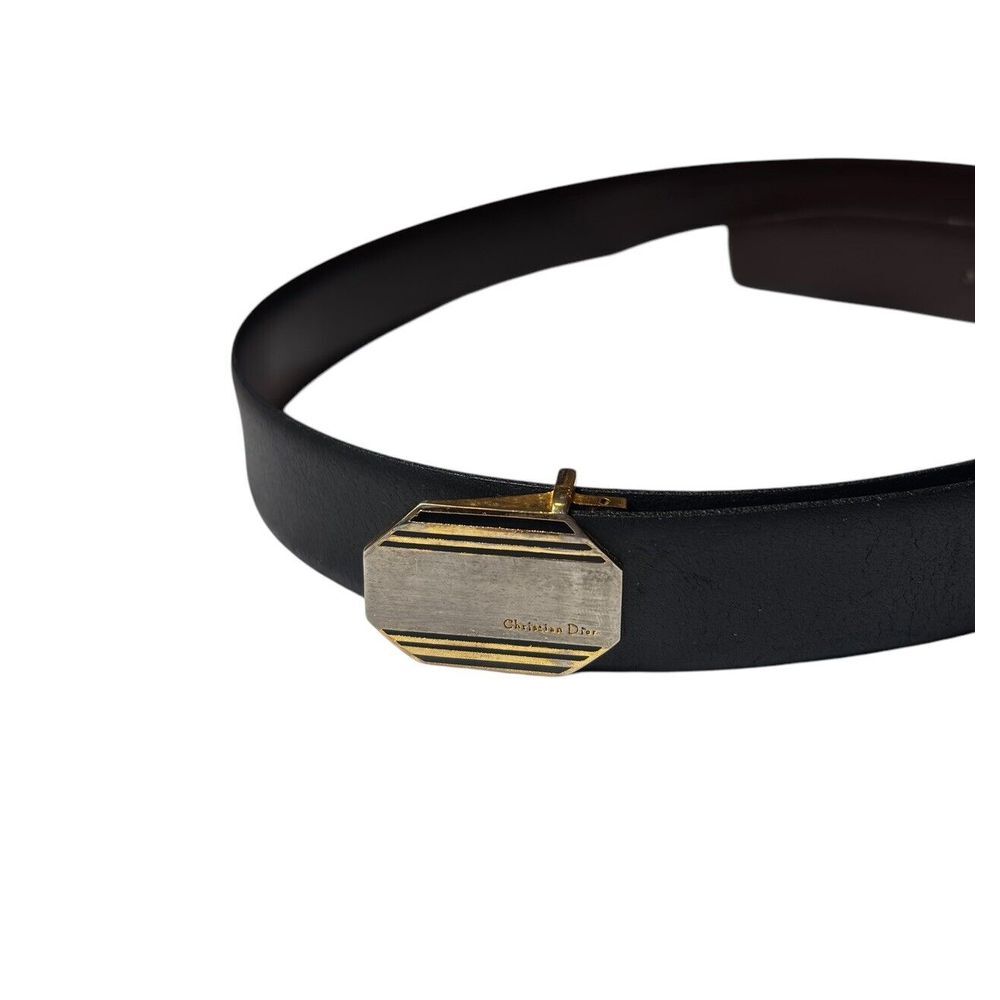 Dior Black Leather Belt with Gold Octagonal Buckle